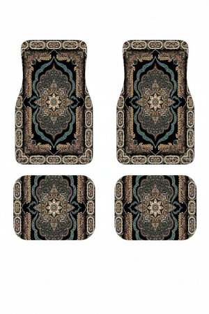 Tapis de Voiture Oriental Noir — Lot de 4 Tapis Motif Médaillon Ornemental — Protection Sol Auto
