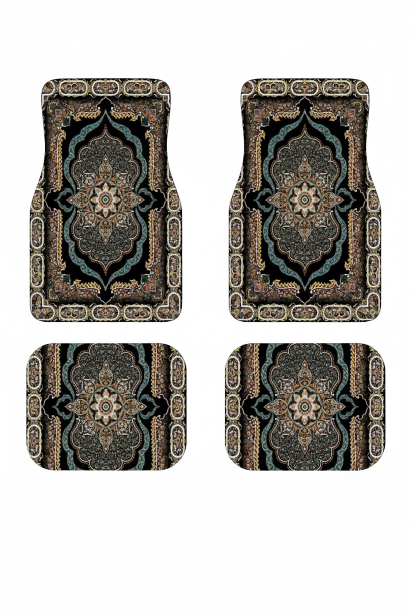 Tapis de Voiture Oriental Noir — Lot de 4 Tapis Motif Médaillon Ornemental — Protection Sol Auto