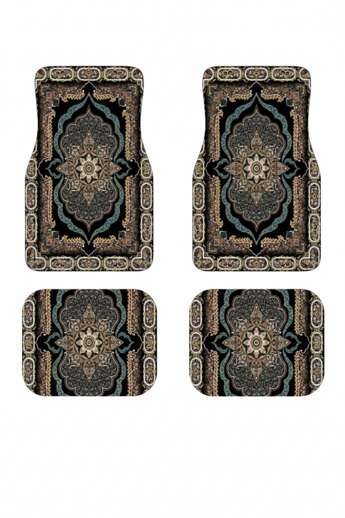 Tapis de Voiture Oriental Noir — Lot de 4 Tapis Motif Médaillon Ornemental — Protection Sol Auto