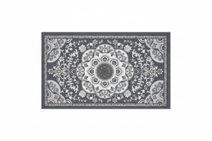 Tapis de Cuisine Oriental Gris — Set 2 Pièces Motif Médaillon Floral — Tapis Antidérapant