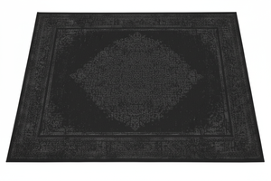 Tapis de Salon Oriental Noir — Motif Médaillon Vintage Délavé — Grand Tapis Antidérapant