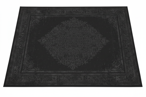 Tapis de Salon Oriental Noir — Motif Médaillon Vintage Délavé — Grand Tapis Antidérapant
