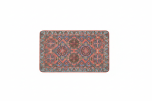Tapis de Bain Oriental Corail et Bleu — Motif Floral Géométrique Vintage — Tapis de Salle de Bain Antidérapant