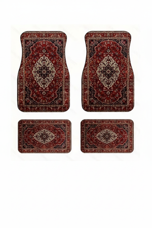 Tapis de Voiture Oriental Bordeaux — Lot de 4 Tapis Motif Médaillon Classique — Protection Sol Auto