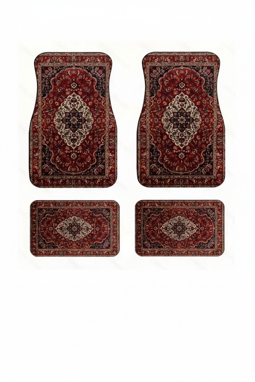 Tapis de Voiture Oriental Bordeaux — Lot de 4 Tapis Motif Médaillon Classique — Protection Sol Auto