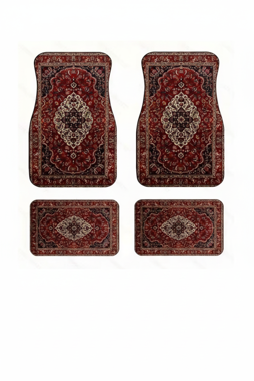 Tapis de Voiture Oriental Bordeaux — Lot de 4 Tapis Motif Médaillon Classique — Protection Sol Auto