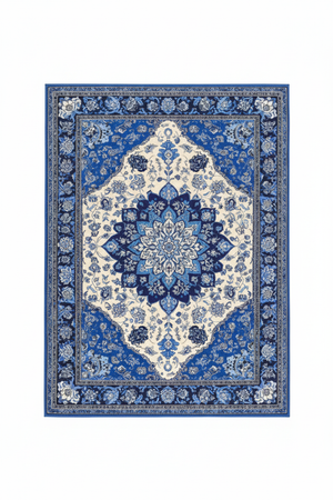 Tapis de Salon Oriental Bleu Roi — Motif Médaillon Floral Vibrant — Grand Tapis Antidérapant