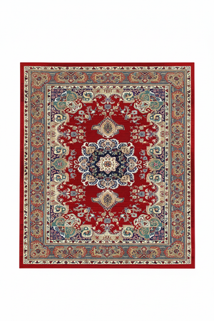 Tapis de Salon Oriental Rouge et Bleu Nuit — Motif Médaillon Fleuri Vintage — Grand Tapis Antidérapant