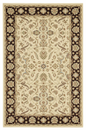 Tapis de Salon Oriental Ivoire et Marron — Motif Floral Classique — Grand Tapis Antidérapant