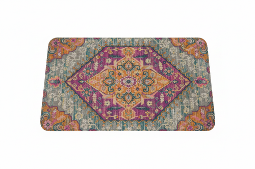 Tapis de Bain Oriental Magenta et Orange — Motif Médaillon Bohème — Tapis de Salle de Bain Antidérapant