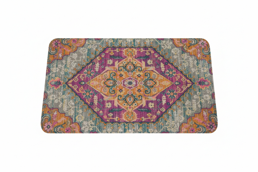 Tapis de Bain Oriental Magenta et Orange — Motif Médaillon Bohème — Tapis de Salle de Bain Antidérapant