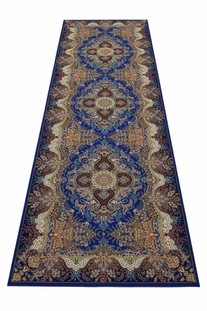 Tapis de Couloir Oriental Bleu Roi et Multicolore — Motif Médaillon Luxe — Tapis Long Antidérapant