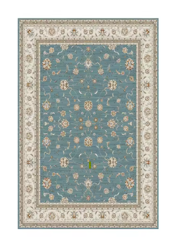 Tapis de Salon Oriental Bleu Canard et Crème — Motif Floral Classique — Grand Tapis Antidérapant