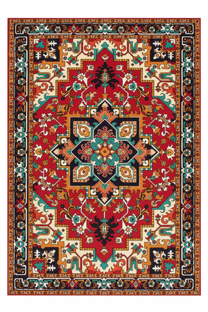 Tapis de Salon Oriental Rouge et Turquoise — Motif Médaillon Étoile Vintage — Grand Tapis Antidérapant