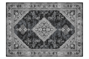 Tapis de Salon Oriental Gris — Motif Médaillon Losange Vintage — Grand Tapis Antidérapant