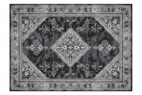 Tapis de Salon Oriental Gris — Motif Médaillon Losange Vintage — Grand Tapis Antidérapant