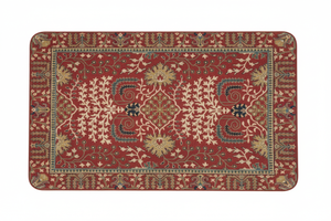 Tapis de Bain Oriental Rouge et Ivoire — Motif Floral Vintage — Tapis de Salle de Bain Antidérapant
