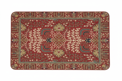 Tapis de Bain Oriental Rouge et Ivoire — Motif Floral Vintage — Tapis de Salle de Bain Antidérapant