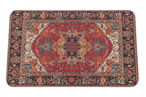Tapis de Bain Oriental Rouge et Bleu Marine — Motif Médaillon Ethnique — Tapis de Salle de Bain Antidérapant