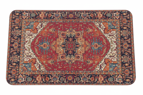 Tapis de Bain Oriental Rouge et Bleu Marine — Motif Médaillon Ethnique — Tapis de Salle de Bain Antidérapant