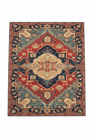 Tapis de Salon Oriental Rouge et Bleu — Motif Médaillon Tribal Géométrique — Grand Tapis Antidérapant