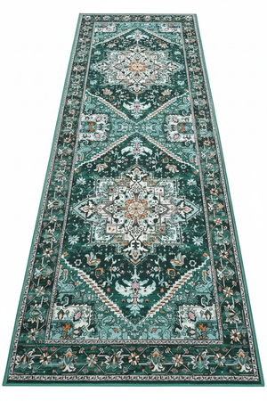 Tapis de Cuisine Oriental Long Vert Émeraude — Motif Médaillon Vintage — Tapis Antidérapant