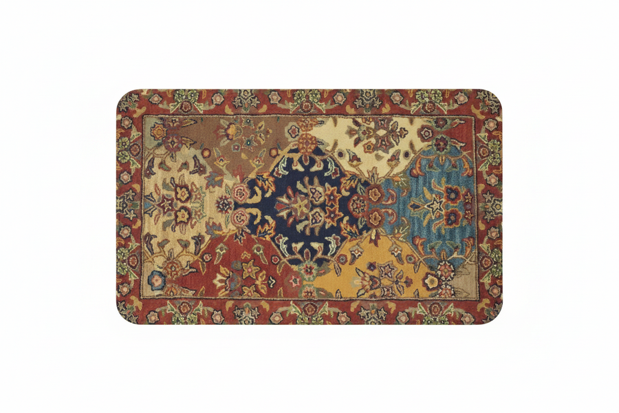 Tapis de Bain Oriental Multicolore Patchwork — Motif Floral Vintage — Tapis de Salle de Bain Antidérapant