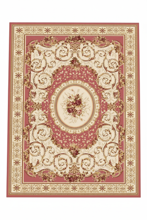 Tapis de Salon Oriental Rose et Crème — Motif Médaillon Floral Romantique — Grand Tapis Antidérapant