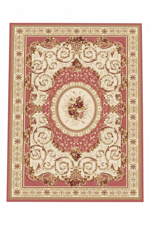 Tapis de Salon Oriental Rose et Crème — Motif Médaillon Floral Romantique — Grand Tapis Antidérapant