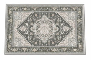Tapis d'Entrée Oriental Gris et Ivoire — Motif Géométrique Boho Ethnique — Tapis Antidérapant