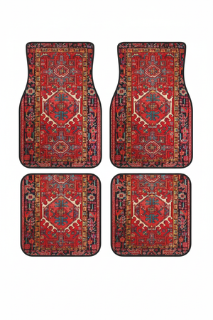 Tapis de Voiture Oriental Rouge — Lot de 4 Tapis Motif Tribal Ethnique — Protection Sol Auto
