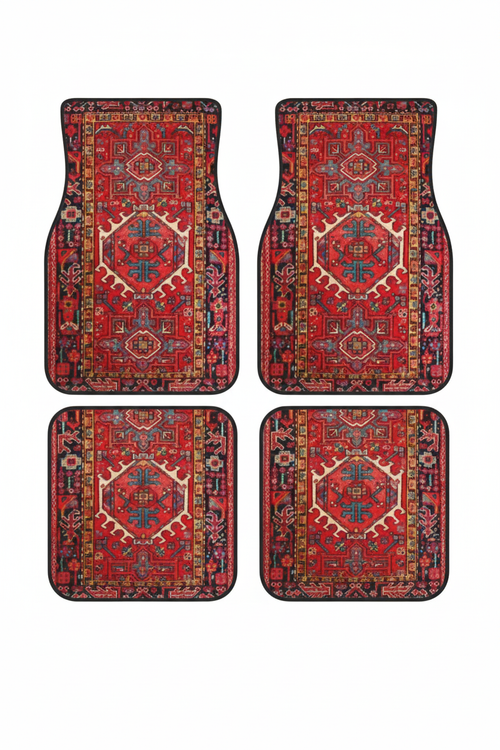 Tapis de Voiture Oriental Rouge — Lot de 4 Tapis Motif Tribal Ethnique — Protection Sol Auto