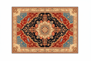 Tapis de Salon Oriental Rouge et Noir — Motif Médaillon Vintage — Grand Tapis Antidérapant