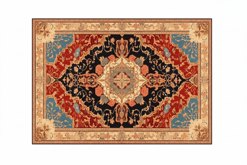 Tapis de Salon Oriental Rouge et Noir — Motif Médaillon Vintage — Grand Tapis Antidérapant