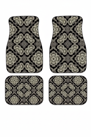 Tapis de Voiture Oriental Noir et Doré — Lot de 4 Tapis Motif Damassé — Protection Sol Auto
