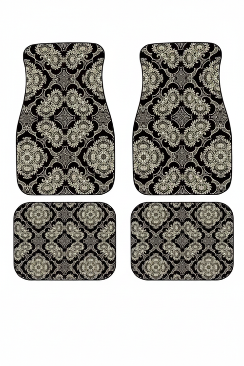 Tapis de Voiture Oriental Noir et Doré — Lot de 4 Tapis Motif Damassé — Protection Sol Auto