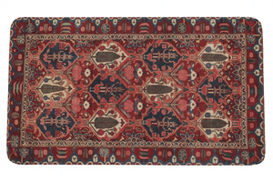 Tapis de Bain Oriental Rouge et Bleu Marine — Motif Géométrique Tribal — Tapis de Salle de Bain Antidérapant
