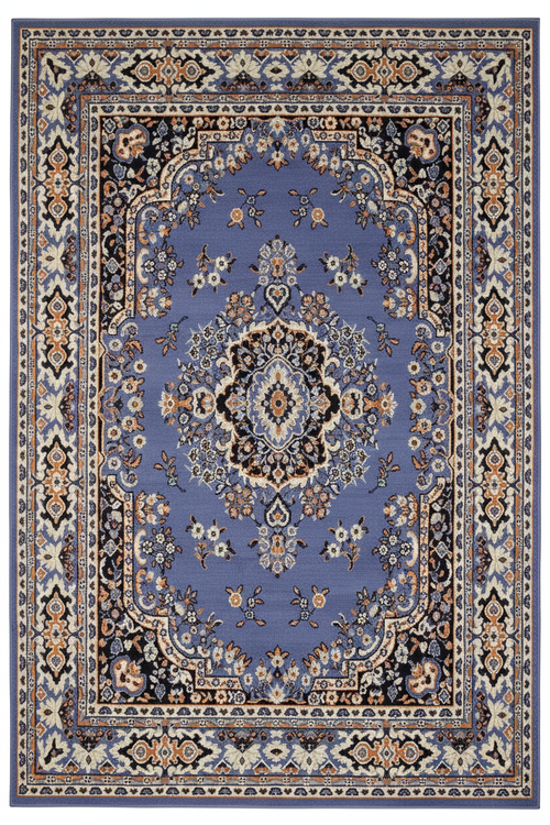 Tapis de Salon Oriental Bleu Lavande — Motif Médaillon Floral Vintage — Grand Tapis Antidérapant