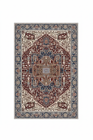 Tapis de Salon Oriental Bordeaux et Bleu Marine — Motif Médaillon Losange Classique — Grand Tapis Antidérapant
