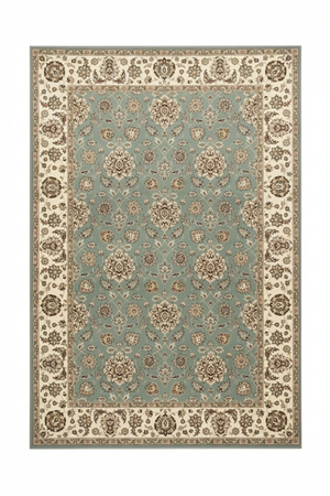 Tapis de Salon Oriental Vert d'Eau et Crème — Motif Floral Classique — Grand Tapis Antidérapant
