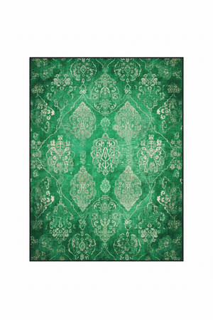 Tapis de Salon Oriental Vert et Doré — Motif Floral Marbré Vintage — Grand Tapis Antidérapant