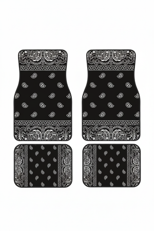 Tapis de Voiture Oriental Noir — Lot de 4 Tapis Motif Paisley Graphique — Protection Sol Auto