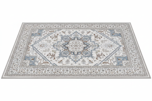 Tapis d'Entrée Oriental Blanc Cassé et Bleu — Motif Géométrique Boho Ethnique | Tapis Antidérapant