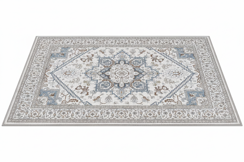 Tapis d'Entrée Oriental Blanc Cassé et Bleu — Motif Géométrique Boho Ethnique | Tapis Antidérapant