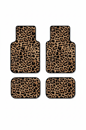 Tapis de Voiture Léopard — Lot de 4 Tapis Motif Animalier — Protection Sol Auto