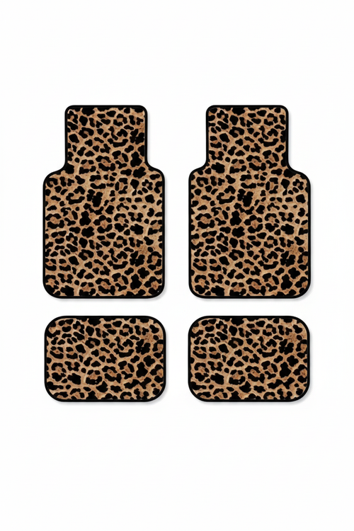 Tapis de Voiture Léopard — Lot de 4 Tapis Motif Animalier — Protection Sol Auto
