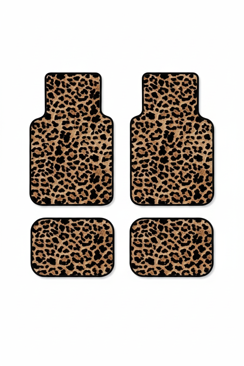Tapis de Voiture Léopard — Lot de 4 Tapis Motif Animalier — Protection Sol Auto