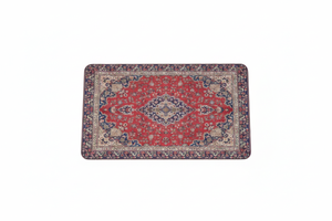 Tapis de Bain Oriental Rouge et Bleu Marine — Motif Médaillon Ethnique — Tapis de Salle de Bain Antidérapant