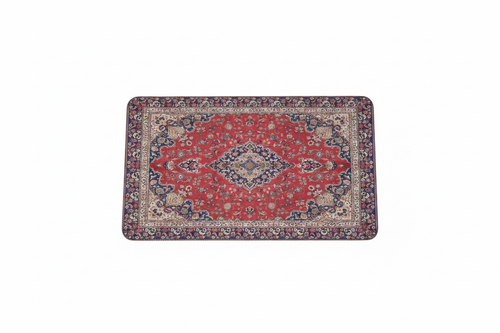 Tapis de Bain Oriental Rouge et Bleu Marine — Motif Médaillon Ethnique — Tapis de Salle de Bain Antidérapant