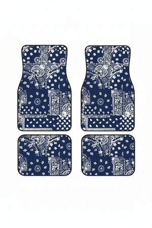 Tapis de Voiture Oriental Bleu Marine — Lot de 4 Tapis Motif Paisley — Protection Sol Auto